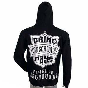 Old School Crime Pays Melbourne Black Hooded Sweatshirt Men’s Large